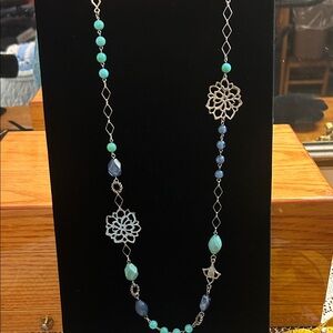 Fashion Jewelry Blue and Green Floral Necklace